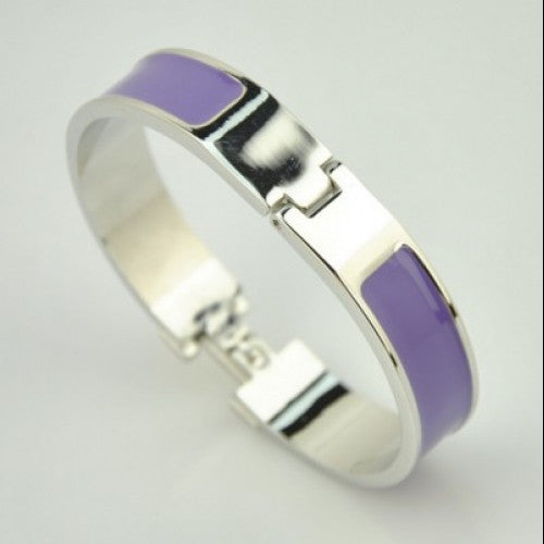 Women Metal Alloy Bangle Silver Plated Bracelet Enamel Wristband